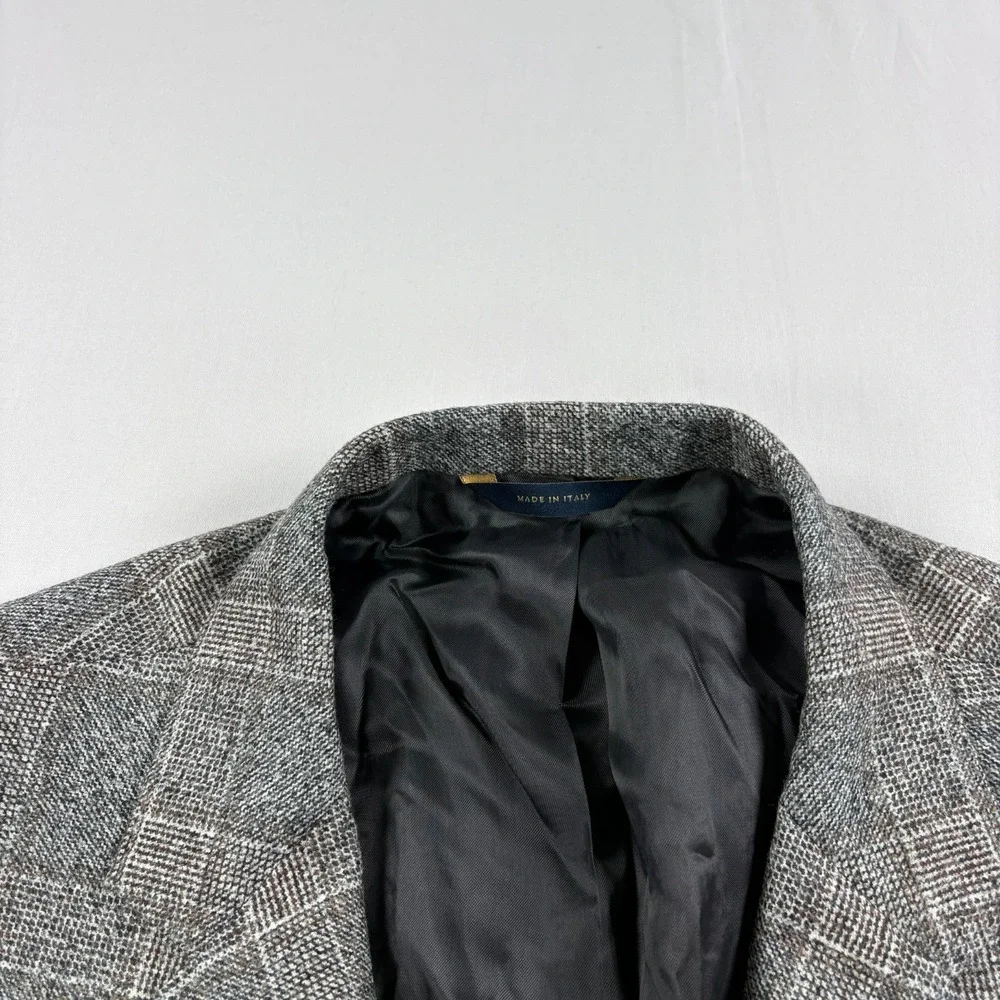 Brooks Brothers Blazer Mens 48R Gray Checkered Wool Vitale Barberis Canonico
